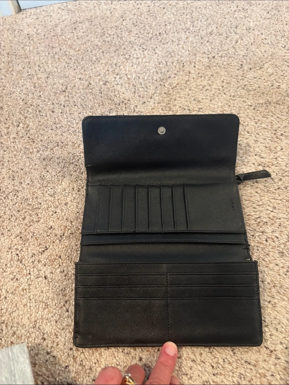 DKNY Black Quilted Leather Turn-Lock Wallet with Gold Hardware